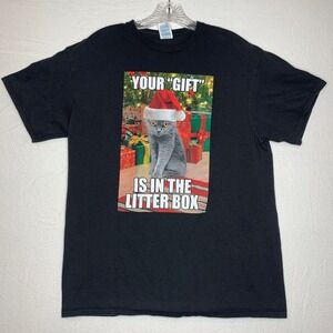 Ugly Christmas Tshirt Large Cat Themed Black